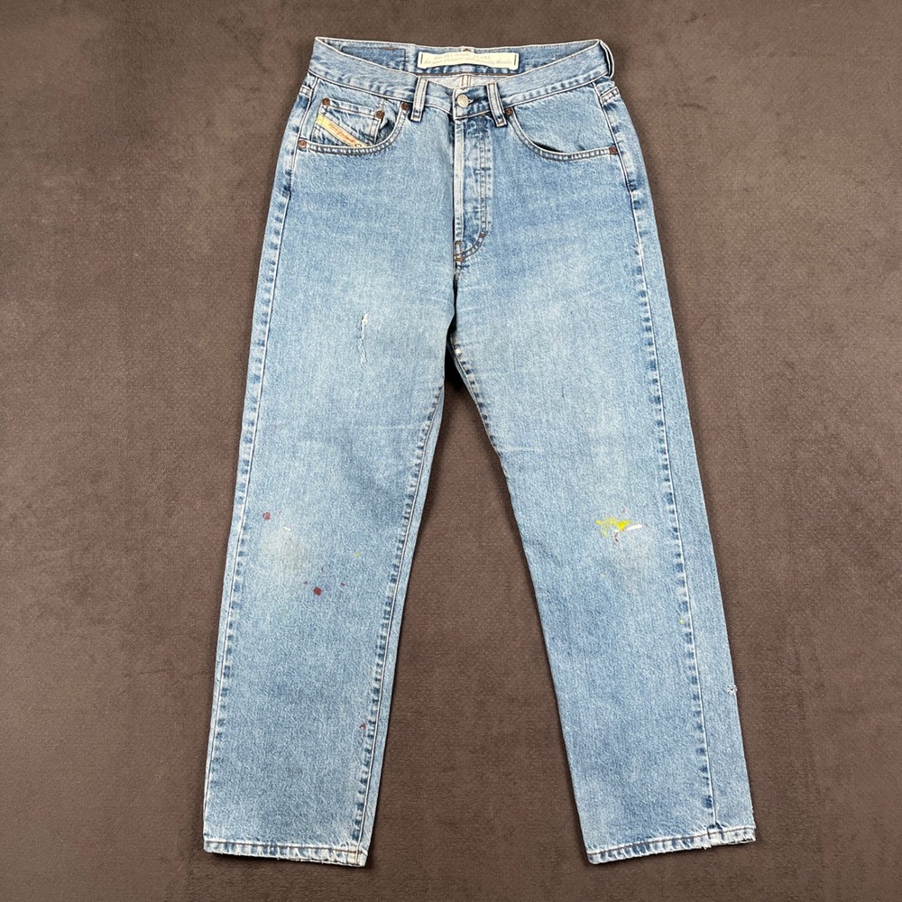 Vintage Diesel Cheyenne Jeans Mens 32 Light Wash Blue Distressed Paint Italy